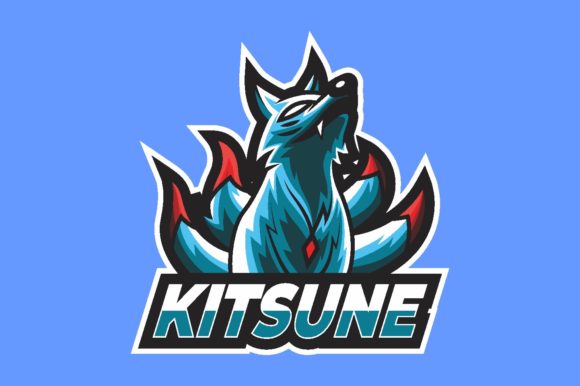 Unleash Creativity with the Blue Kitsune Illustration Logo Graphic